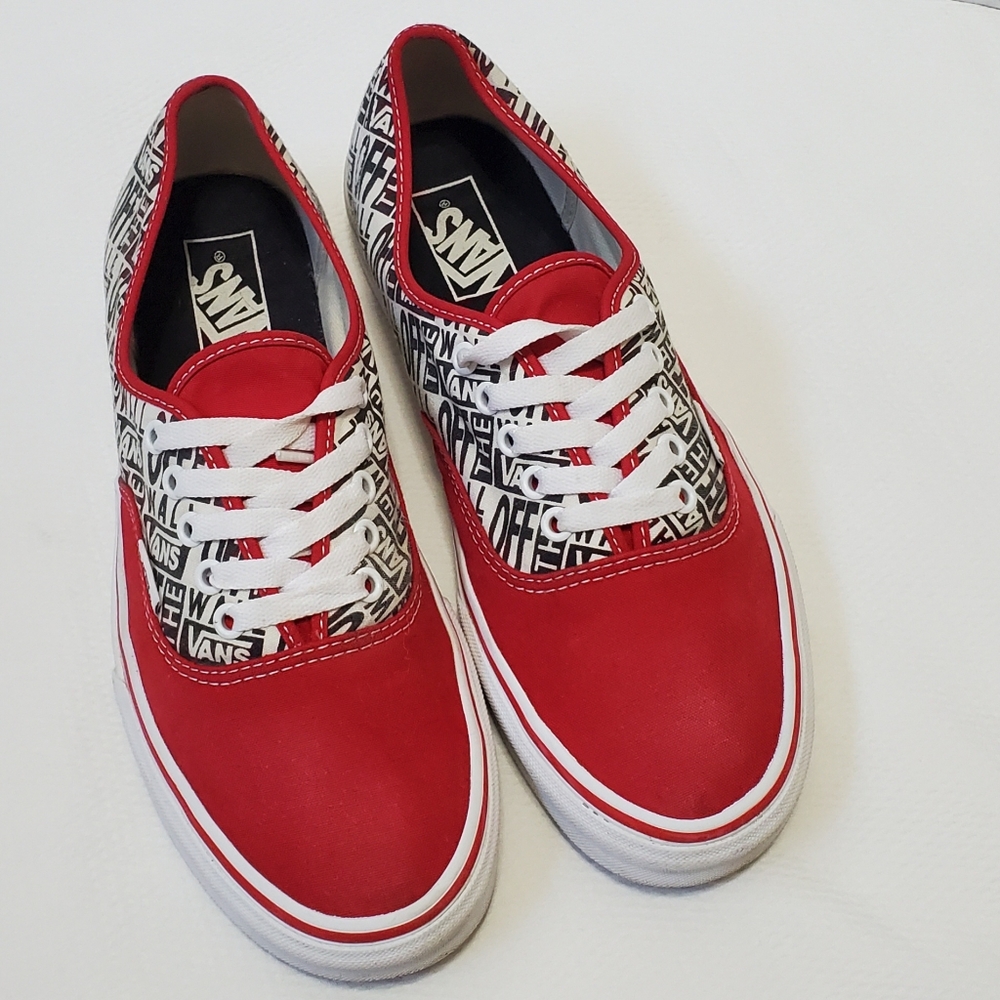 Vans OTW Red Black White Typography Print Canvas Lace Up Shoes Sneaker Mens 10